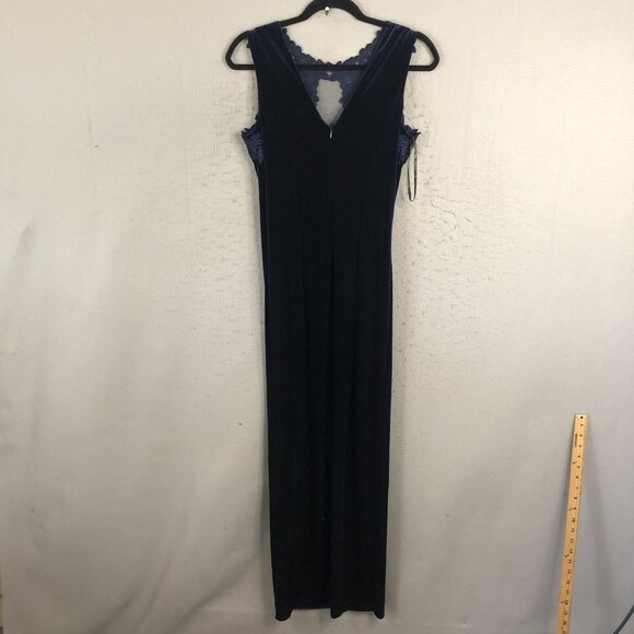 Vintage Scott McClintock Velvet Maxi Dress Womens 8 Navy Blue Velour Y2K Formal - Picture 3 of 16
